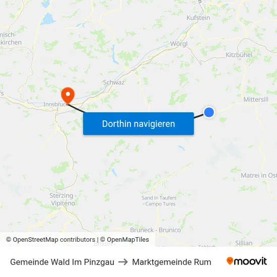 Gemeinde Wald Im Pinzgau to Marktgemeinde Rum map