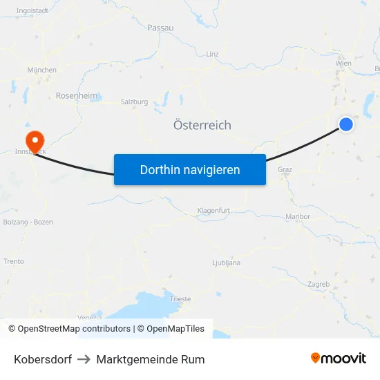 Kobersdorf to Marktgemeinde Rum map