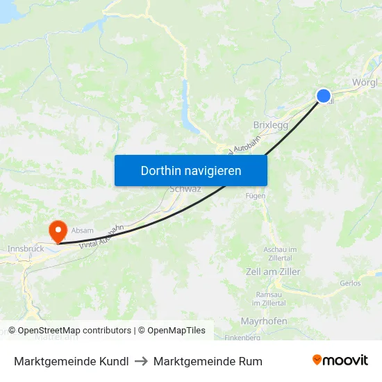 Marktgemeinde Kundl to Marktgemeinde Rum map