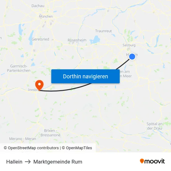 Hallein to Marktgemeinde Rum map