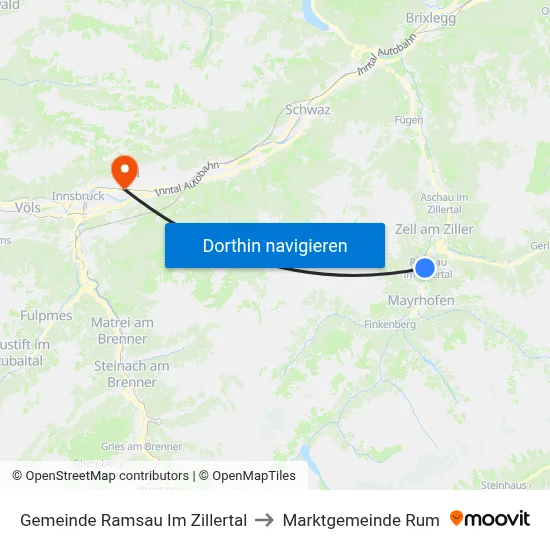 Gemeinde Ramsau Im Zillertal to Marktgemeinde Rum map