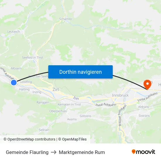 Gemeinde Flaurling to Marktgemeinde Rum map