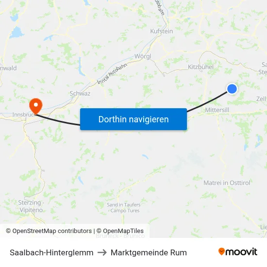 Saalbach-Hinterglemm to Marktgemeinde Rum map