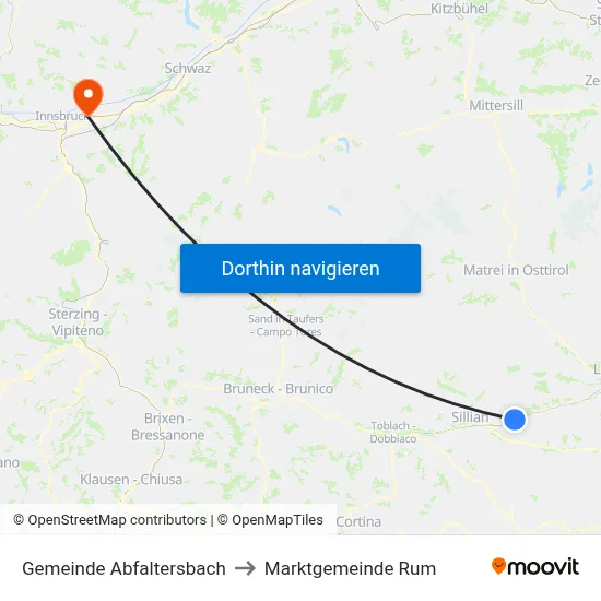 Gemeinde Abfaltersbach to Marktgemeinde Rum map