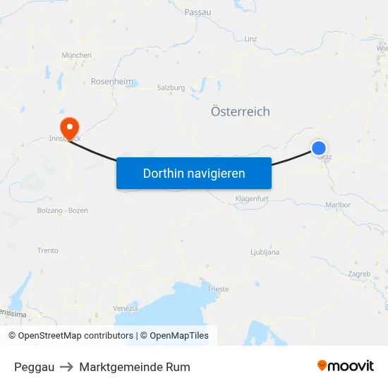Peggau to Marktgemeinde Rum map