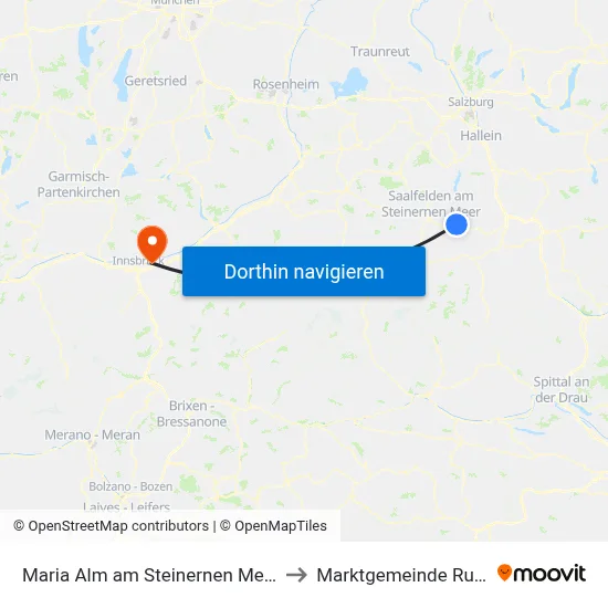 Maria Alm am Steinernen Meer to Marktgemeinde Rum map
