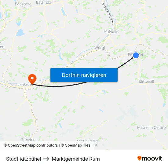 Stadt Kitzbühel to Marktgemeinde Rum map