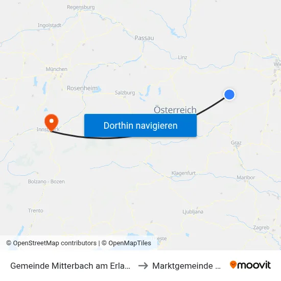 Gemeinde Mitterbach am Erlaufsee to Marktgemeinde Rum map