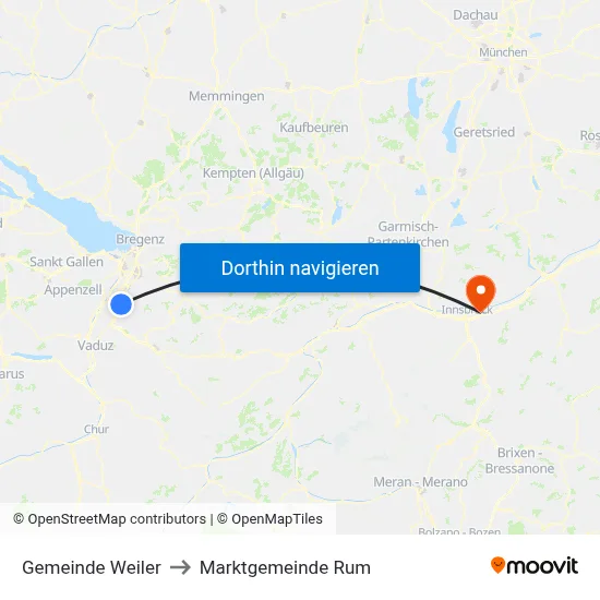 Gemeinde Weiler to Marktgemeinde Rum map