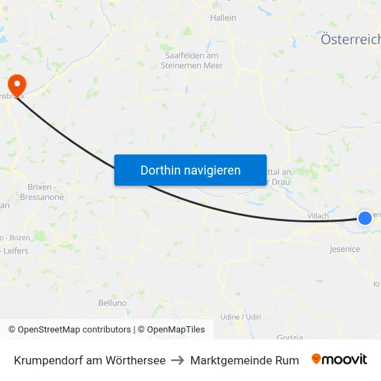 Krumpendorf am Wörthersee to Marktgemeinde Rum map