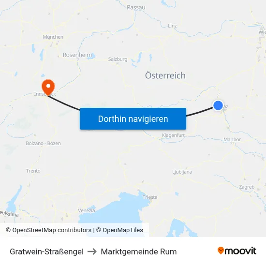 Gratwein-Straßengel to Marktgemeinde Rum map