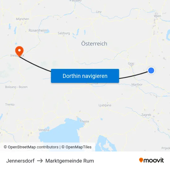 Jennersdorf to Marktgemeinde Rum map