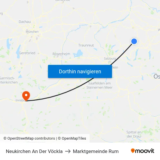 Neukirchen An Der Vöckla to Marktgemeinde Rum map