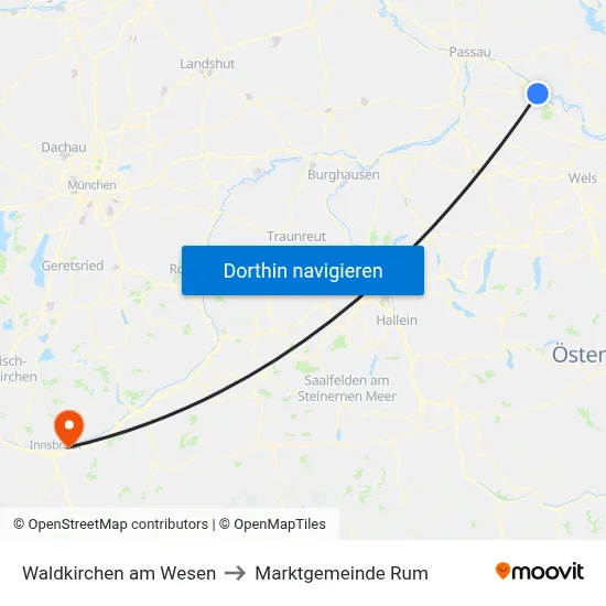Waldkirchen am Wesen to Marktgemeinde Rum map