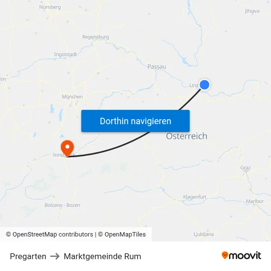 Pregarten to Marktgemeinde Rum map