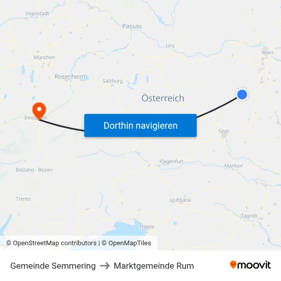 Gemeinde Semmering to Marktgemeinde Rum map