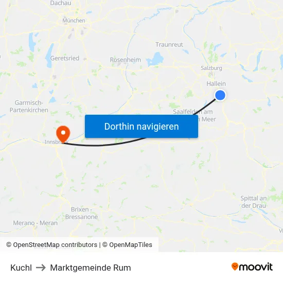 Kuchl to Marktgemeinde Rum map