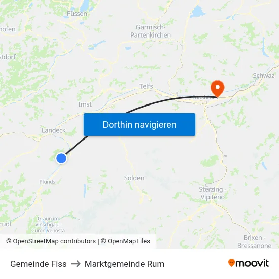 Gemeinde Fiss to Marktgemeinde Rum map