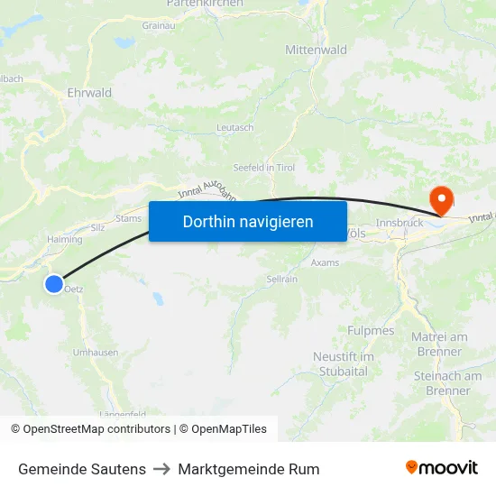 Gemeinde Sautens to Marktgemeinde Rum map