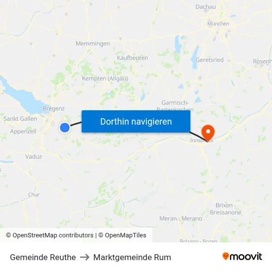 Gemeinde Reuthe to Marktgemeinde Rum map