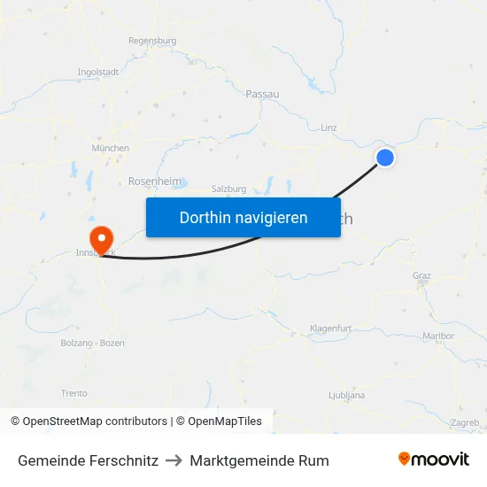 Gemeinde Ferschnitz to Marktgemeinde Rum map