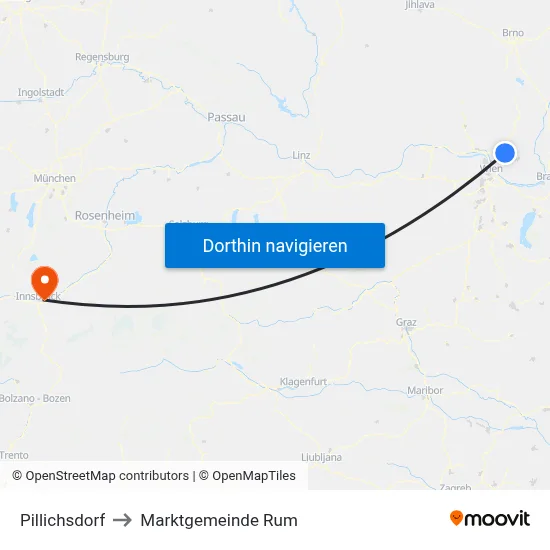 Pillichsdorf to Marktgemeinde Rum map