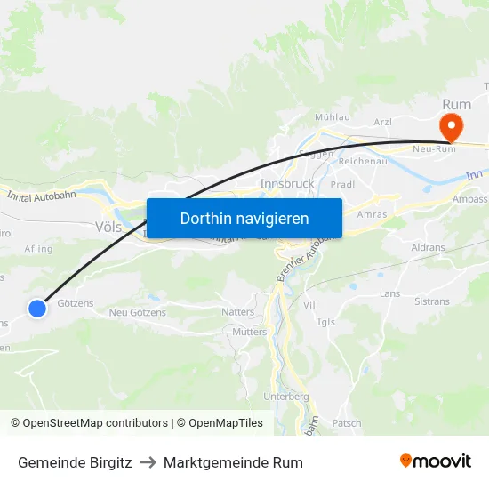 Gemeinde Birgitz to Marktgemeinde Rum map