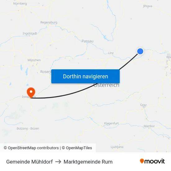 Gemeinde Mühldorf to Marktgemeinde Rum map