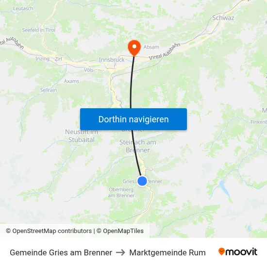 Gemeinde Gries am Brenner to Marktgemeinde Rum map