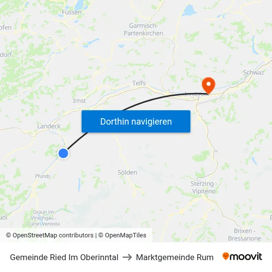 Gemeinde Ried Im Oberinntal to Marktgemeinde Rum map