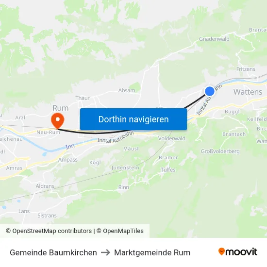 Gemeinde Baumkirchen to Marktgemeinde Rum map
