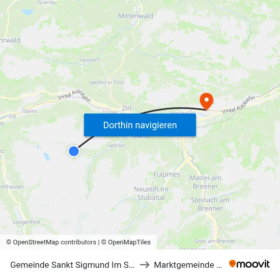 Gemeinde Sankt Sigmund Im Sellrain to Marktgemeinde Rum map