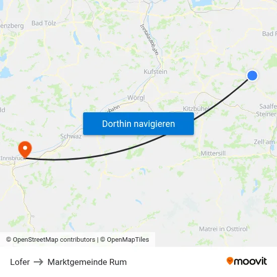 Lofer to Marktgemeinde Rum map
