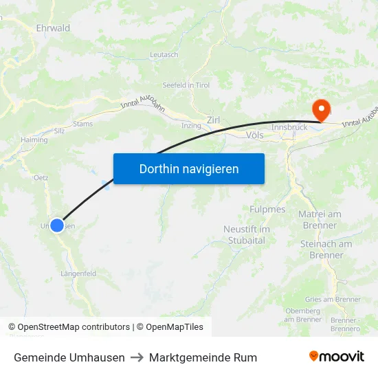 Gemeinde Umhausen to Marktgemeinde Rum map
