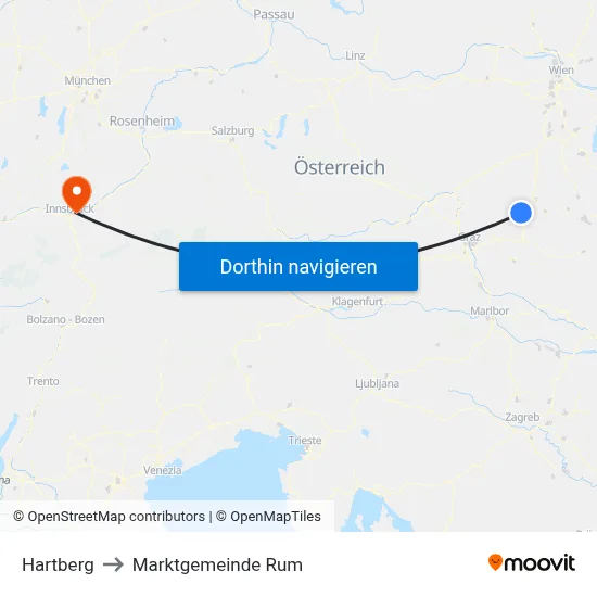 Hartberg to Marktgemeinde Rum map
