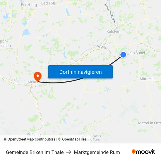 Gemeinde Brixen Im Thale to Marktgemeinde Rum map