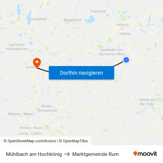 Mühlbach am Hochkönig to Marktgemeinde Rum map
