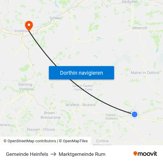 Gemeinde Heinfels to Marktgemeinde Rum map