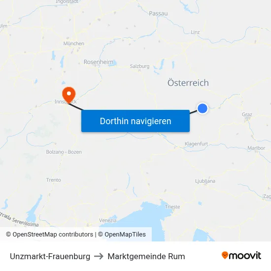 Unzmarkt-Frauenburg to Marktgemeinde Rum map