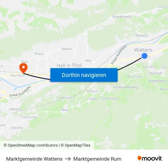 Marktgemeinde Wattens to Marktgemeinde Rum map