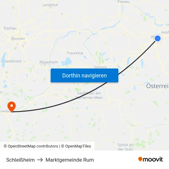 Schleißheim to Marktgemeinde Rum map