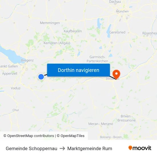 Gemeinde Schoppernau to Marktgemeinde Rum map