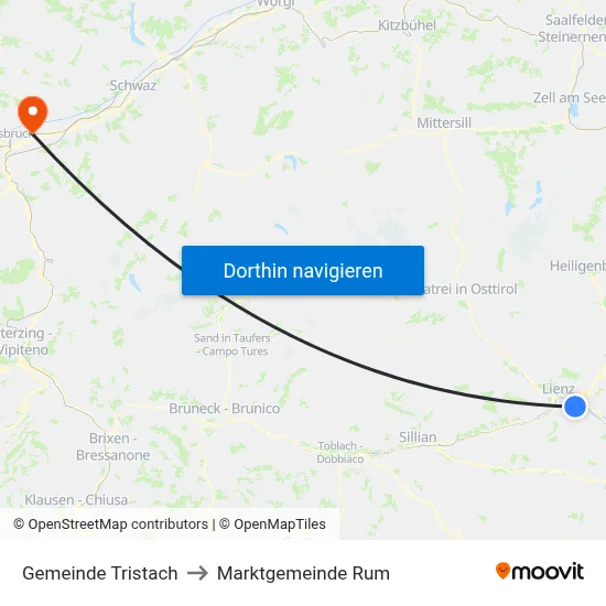 Gemeinde Tristach to Marktgemeinde Rum map
