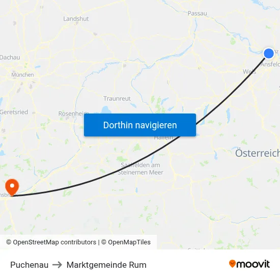 Puchenau to Marktgemeinde Rum map