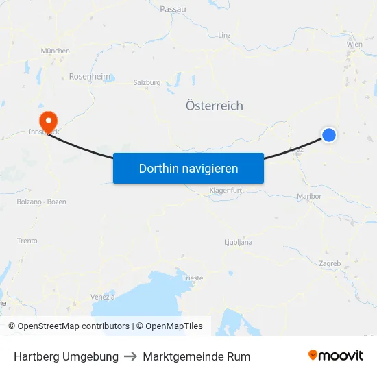 Hartberg Umgebung to Marktgemeinde Rum map