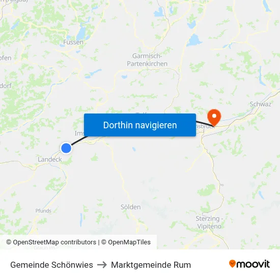 Gemeinde Schönwies to Marktgemeinde Rum map