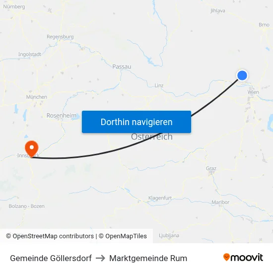 Gemeinde Göllersdorf to Marktgemeinde Rum map