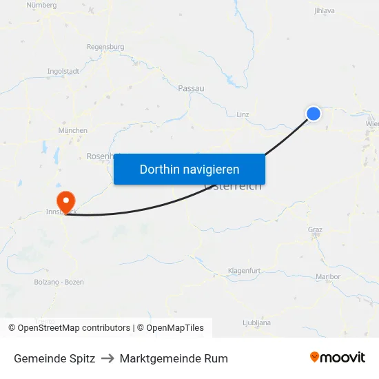 Gemeinde Spitz to Marktgemeinde Rum map