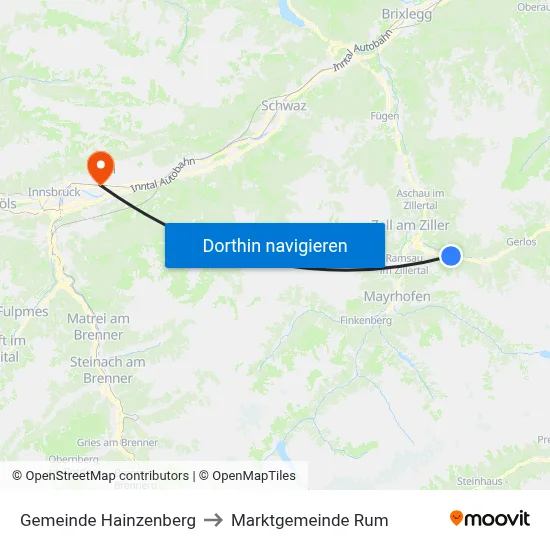 Gemeinde Hainzenberg to Marktgemeinde Rum map