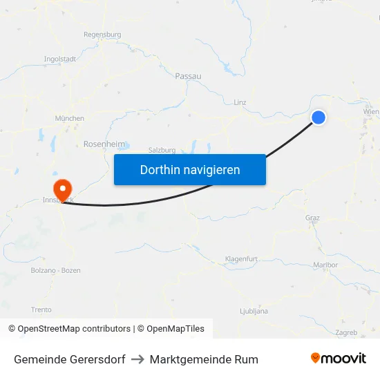 Gemeinde Gerersdorf to Marktgemeinde Rum map